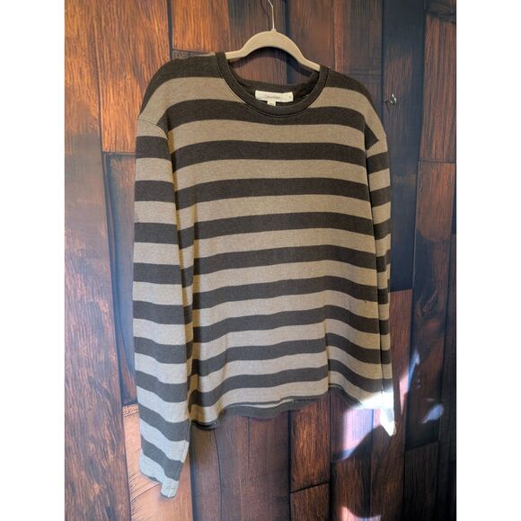 Calvin Klein Long Sleeve Brown Stripe Men's Shirt Size XL Preppy Casual Fall - Picture 2 of 5